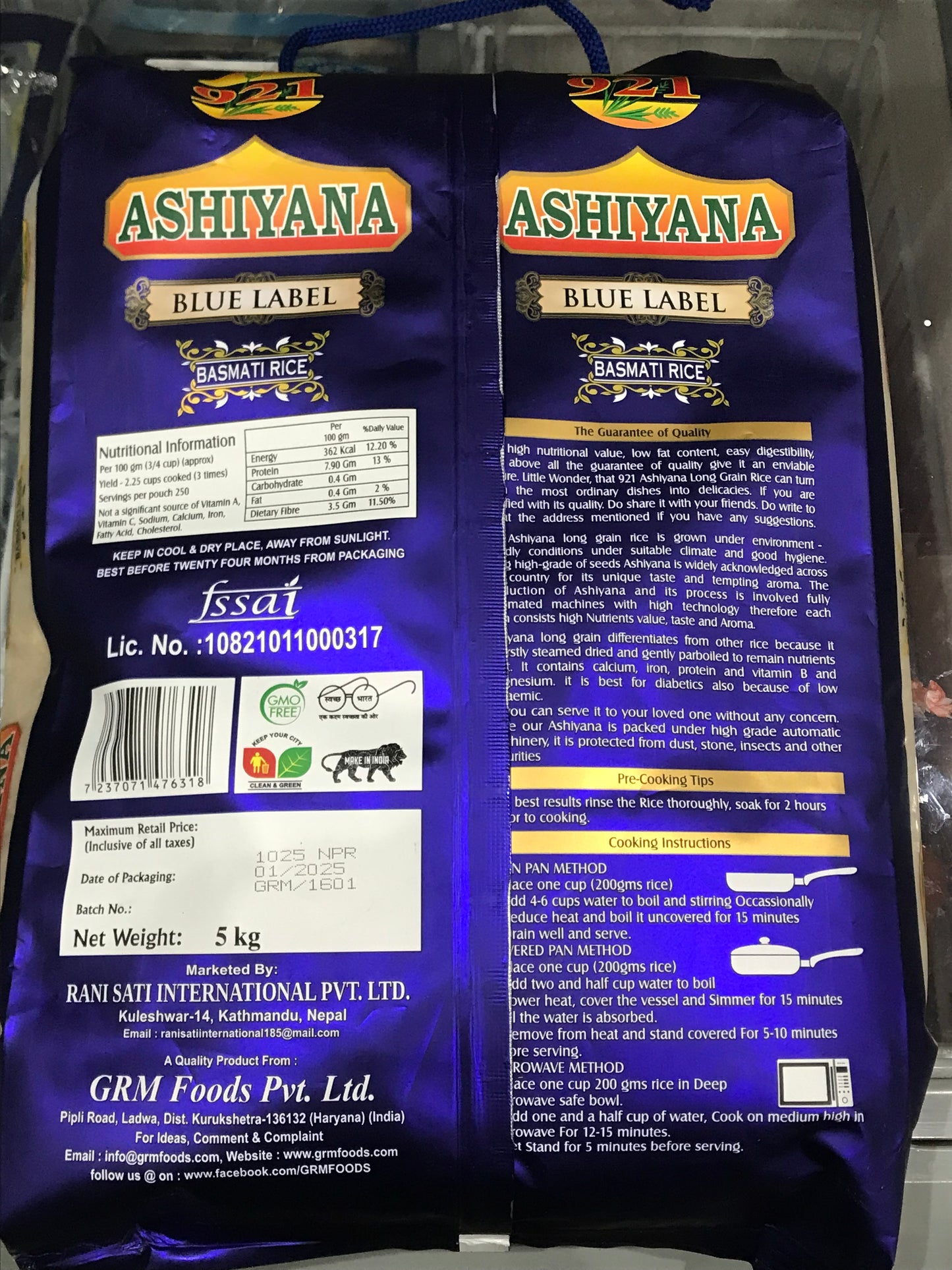 Ashiyana Basmati Rice Blue Label (5kg)