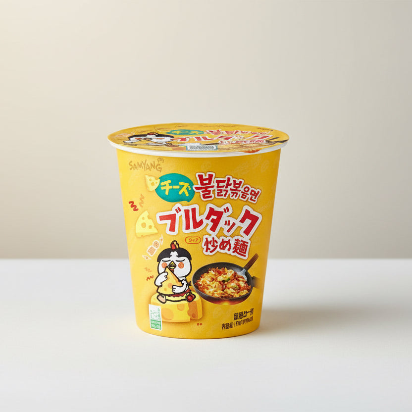 Samyang Buldak Hot Chicken Cheese Cup Noodle အဝါရောင်ဘူး