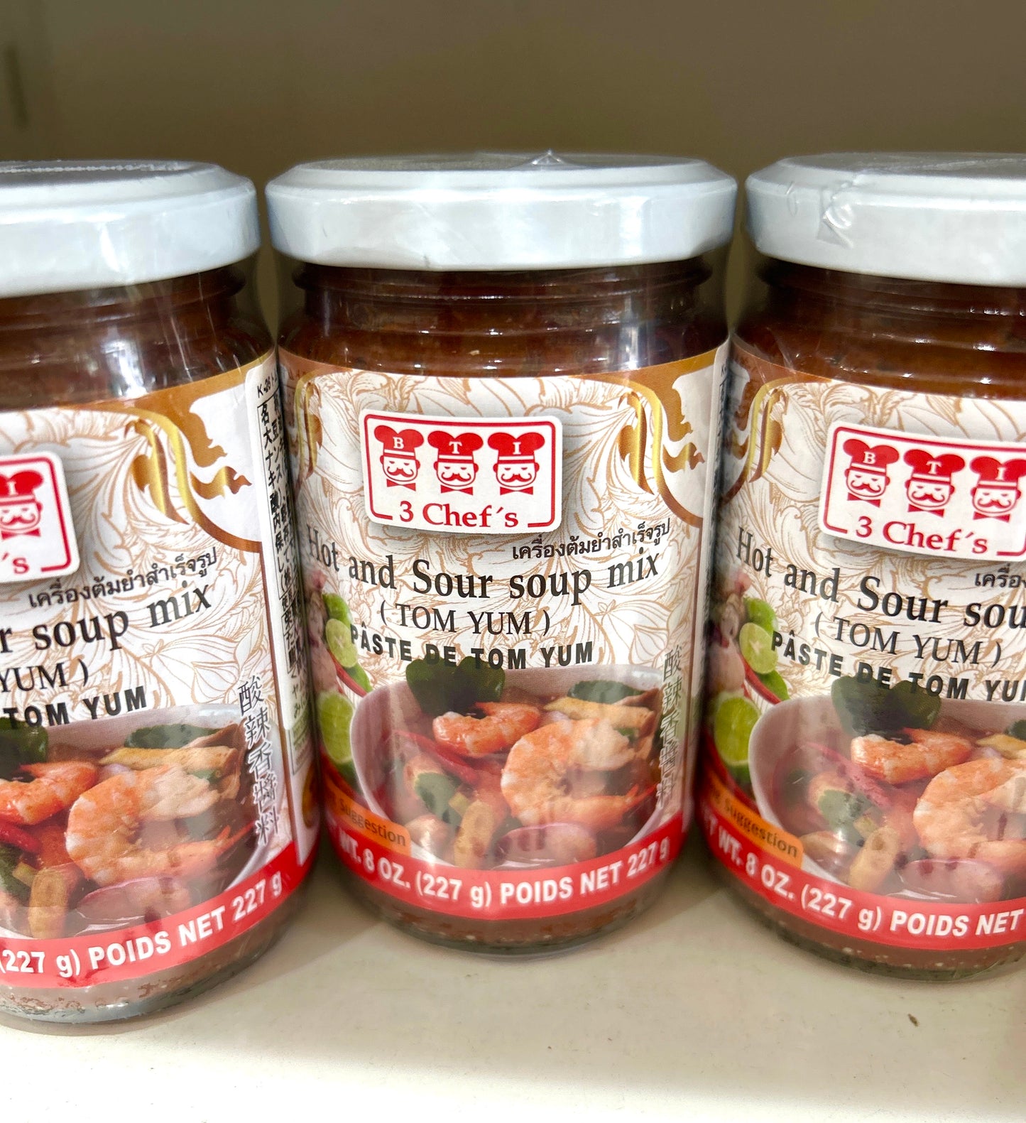 3 Chef's Hot and Sour Soup Mix Tom Yum (227g) トムヤムペースト瓶(Sサイズ)