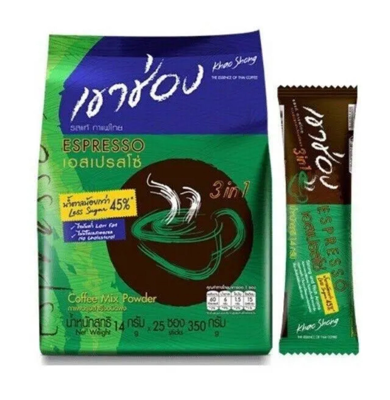 Khao Shong Instant Coffee 3in1 Mix Powder Espresso Less Sugar