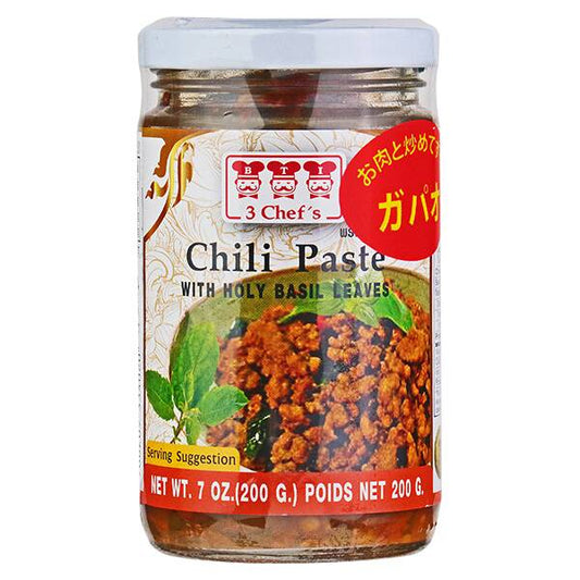 3 Chef's Chili Paste with Holy Basil Leaves (Pad Kra Pao)チリペーストバジル味 (200g)